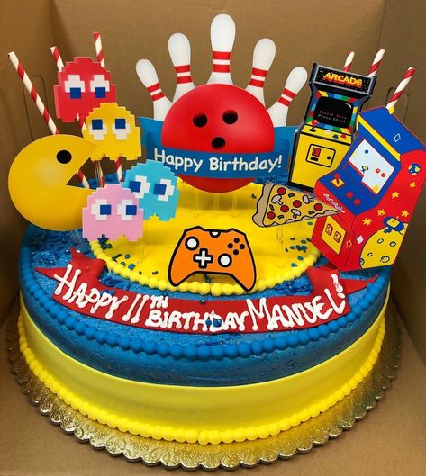 Arcade Party Cake, Arcade Birthday Party Cake, Arcade Game Cake, Arcade Theme Cake, 9th Birthday Cakes For Boys, Arcade Birthday Cake, Arcade Themed Birthday Party, 80s Cake Topper, Arcade Cake