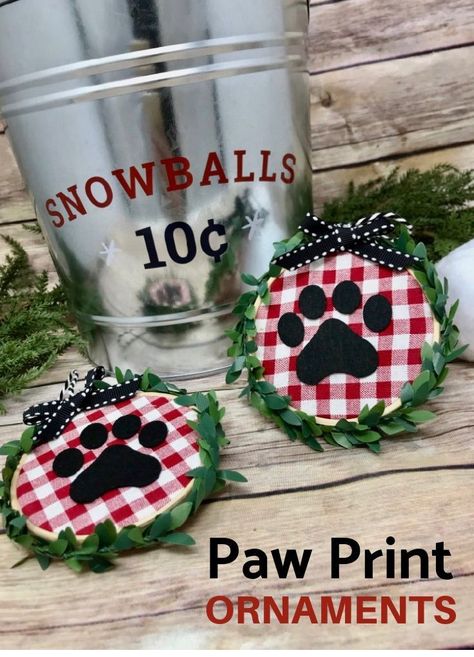 Dog And Cat Christmas Ornaments Diy, Dog Ornaments Diy, Pawprint Ornament, Dog Themed Crafts, Paw Print Crafts, Sellable Crafts, Panther Pride, Print Crafts, Paw Print Ornament