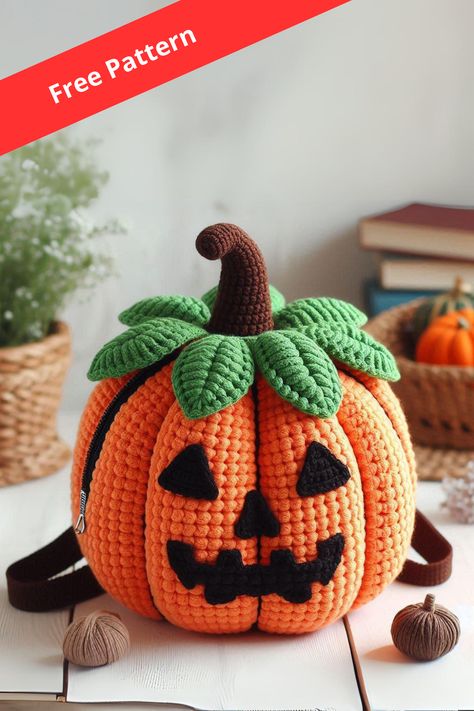 Create a fun and spooky crochet pumpkin backpack with this easy pattern. Perfect for Halloween or adding a playful touch to any outfit! Crochet Pumpkins Free Pattern, Spooky Crochet, Crochet Pumpkins, Mochila Crochet, Halloween Crochet Patterns, Crochet Plant, Afghan Crochet, Crochet Pumpkin, Crochet Creations