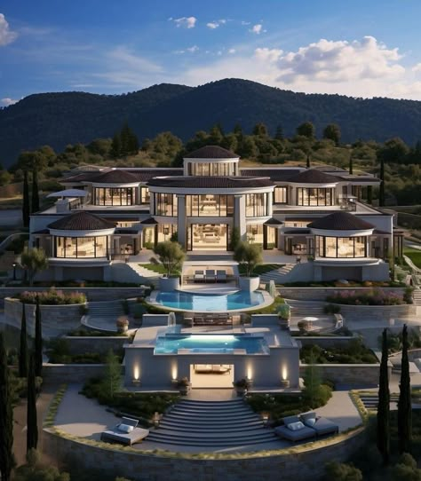 Mediterranean Fashion, Mansion Architecture, Dream House Pictures, Castle House Design, House Mansion, Luxury Houses Mansions, Classic Villa, Dream Mansion, Modern Villa Design