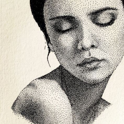 Dot Painting Portrait, Intricate Pen Drawings, Stippling Art Portraits, Pointillism Portrait, Stipple Portrait, Dot Portrait, Pointilism Art, Botanical Art Drawing, Micron Pen Art