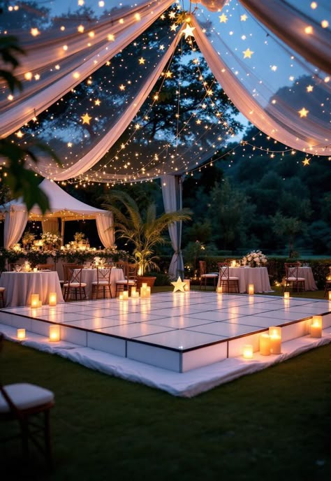 Starry Night Wedding Ideas, Night Wedding Ideas, Starry Night Wedding Theme, Outdoor Night Wedding, Romantic Color Palette, Star Themed Wedding, Wedding Under The Stars, Night Time Wedding, Magical Theme