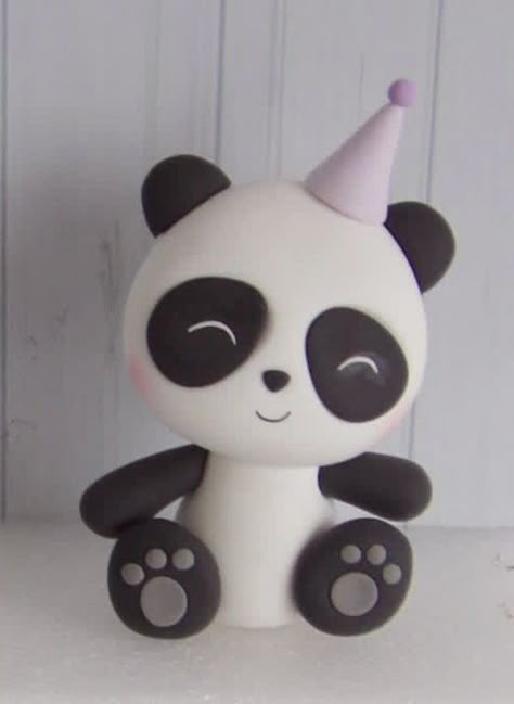 Panda With Clay, Panda Fondant, Panda Polymer Clay, Polymer Clay Panda, Panda For Kids, Clay Panda, Panda Bear Cake, Panda Birthday Cake, Zoo Cake