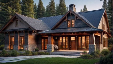 Modern Rustic Craftsman Exterior, Rustic Home Exterior Colors, Craftsman Family Home Exterior, Traditional Exterior Craftsman, Craftsman Home, Mountain Craftsman Exterior, Craftsman Style Homes Exterior Color, Craftsman Farmhouse Exterior Houseplans.com, Rustic Craftsman House Plans