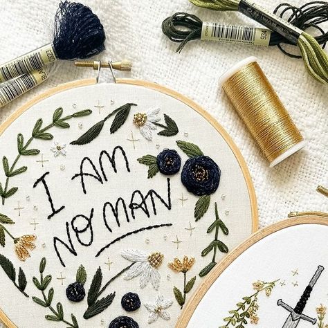 Kassie | Embroidery Artist on Instagram: "Exciting new patterns for all you Lord of the Rings fans! ✨  First up, stitch your way through Éowyn’s powerful words with a design that combines étoile, six-strand, and diamant threads, plus some elegant beading.   Next, bring the legendary shards of Narsil to life with a pattern that captures every glimmer and texture using the same stunning threads.   Whether you’re drawn to the strength of Éowyn or the storied past of Narsil, these designs are a perfect way to blend your love of needlework with the magic of Middle-earth. . . . . . #ladyscribstitches #ladyscrib #EmbroideryArt #Handmade #Bookstagram #Bookish #BooksOfInstagram #ReadingCommunity #BookEmbroidery #bookishaesthetic #dmcthreads #LadyScribDIY #Embroidery #BookLovers #LordoftheRings #Iam Lord Of The Rings Embroidery Ideas, Lotr Embroidery Pattern, Lord Of The Rings Embroidery, Lotr Embroidery, Lotr Art, Lord Of The Rings, Powerful Words, Embroidery Projects, Embroidery Art