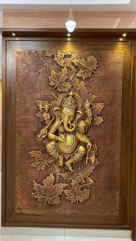 Ganesh Wall Decor, 3d Mural Art, Buddha Wall Decor, Wall Building, Mural Art Design, House Main Door Design, Door Design Photos, 3d Mural, Front Door Design Wood