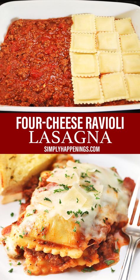 Cheese Ravioli Lasagna, Four Cheese Ravioli, Ravioli Lasagna, Ravioli Pasta, Easy Lasagna Recipe, Ravioli Recipe, Cheese Ravioli, Dinner Recipes For Family, Pasta Dinners