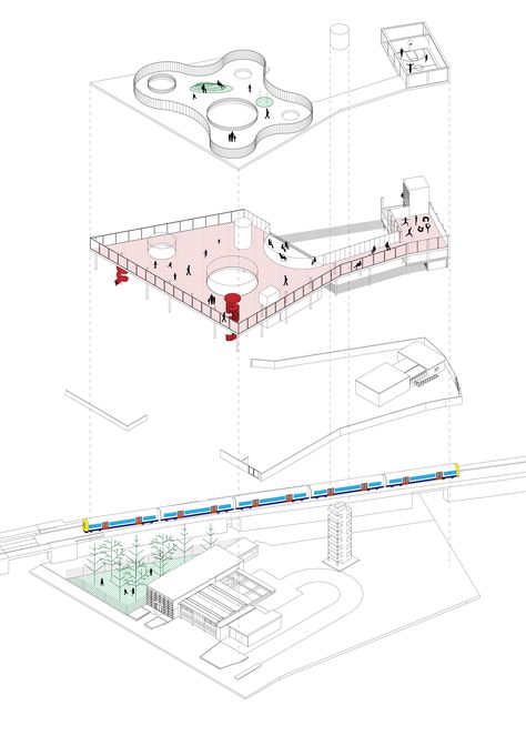 Fire Place - Exploded isometric showing existing Fire Station and proposed addition Exploded Isometric, Concept Of Design, Analysis Architecture, Site Analysis Architecture, Urban Project, Library Plan, Design Creative Ideas, Graphic Design Creative, Architectural Presentation