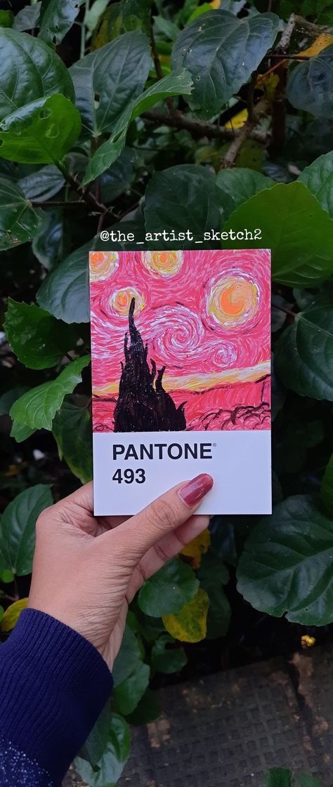 Pantone Card Painting, Pantone Painting, Pink Starry Night, Pantone Cards, Pantone Paint, Pantone Art, 2024 Art, Postcard Art, Paint Cards