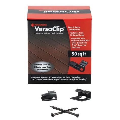 Shop FastenMaster VersaClip 50-sq ft Coverage Black Self-Drilling Clip Hidden Fasteners (90-Count)undefined at Lowe's.com. Universal hidden deck fastener system specifically engineered to install slotted composite decking sold at Lowe's. Painting Gutters, Hidden Deck Fasteners, Trex Transcend, Deck Finishes, Leaf Guard, Seamless Gutters, Composite Decking Boards, Deck Colors, How To Install Gutters