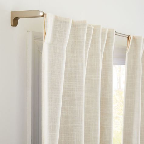 Crossweave Blackout Curtain | West Elm Off White Curtains, Metal Curtain Rod, Neutral Curtains, Ivory Curtains, Cream Curtains, Brighter Bedroom, Beige Curtains, Dining Room Curtains, Curtains Living