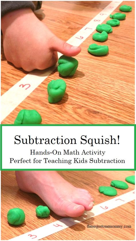 Subtraction Squish is a fun, hands-on math activity that is perfect for teaching subtraction; this activity is perfect for kinesthetic learners #mathfacts #homeschoolingideas #subtraction #mathactivities #handsonlearning Addition And Subtraction Preschool, Subtraction Fun Activities, Math Facts Activities, Sensory Addition Activities, Gross Motor Math Activities Preschool, First Grade Math Scope And Sequence, Teaching Subtraction First Grade, Hands On Math Activities Elementary, Subtraction Craft