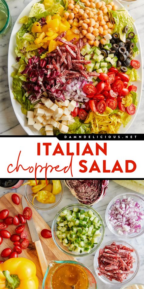 Looking for springtime dinner ideas? This chopped salad recipe is an easy spring meal! Not only is chopped Italian salad colorful and vibrant, but it also tastes so good from a red wine dressing! Chopped Salad Recipe, Vinegar Salad, Chopped Salad Recipes, Italian Chopped Salad, Red Wine Vinaigrette, Fresh Salad Recipes, Italian Salad, Best Salad Recipes, Salad Pasta