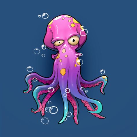 Sea Character, Octopus Art Illustration, Cute Octopus Art, Octopus Cute Drawing, Cartoon Octopus, Cute Kraken, Cartoon Octopus Drawing, Octopus Character, Octopus Art Drawing