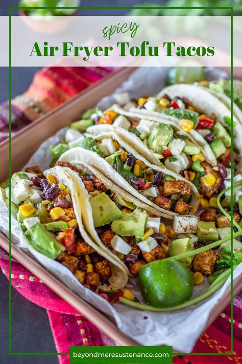 Tofu Tacos Air Fryer, Tofu Tacos Recipes Easy, Tofu Tacos Recipes, Air Fryer Tacos, Air Fryer Tofu, Soy Tofu, Gourmet Tacos, Healthy Taco, Tofu Tacos