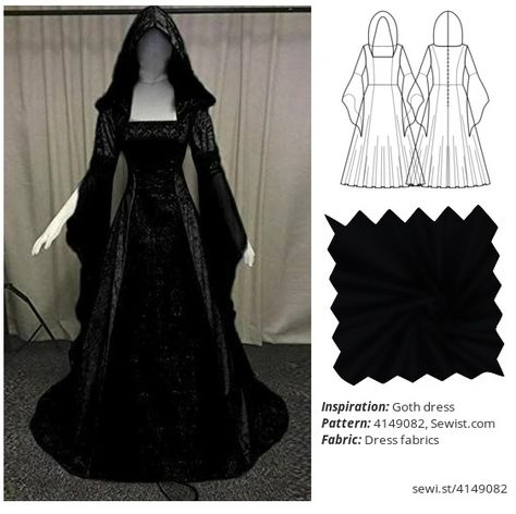 Free Costume Sewing Patterns, Goth Sewing, Larp Outfit, Black Goth Dress, Diy Goth Clothes, Create Journal, Grunge Ideas, I Draw Fashion, Vampire Dress