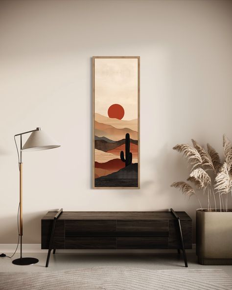 Buy Tall Narrow Boho Wall Art, Minimalist Mid Century Modern Desert Sunset Painting Canvas Print, Long Vertical Wall Decor Artwork Ready to Hang Online in India - Etsy Long Wall Art Vertical, Long Artwork Vertical, Vertical Landscape Painting, Long Paintings Vertical, Vertical Canvas Painting, Narrow Painting, Sunset Painting Canvas, Desert Elements, Vertical Paintings