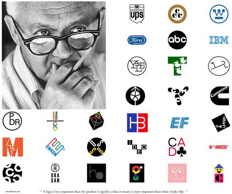 PAUL RAND was a well-known American graphic designer, best known for his corporate logo designs. Rand was educated at the Pratt Institute, the Parsons School of Design, and the Art Students League. He was one of the originators of the Swiss Style of graphic design. Rand taught design at Yale University in New Haven, Connecticut. Rand was inducted into the New York Art Directors Club Hall of Fame in 1972. He designed many posters and corporate identities, including the logos for IBM, UPS and ABC. Paul Rand Logos, Logo Design Quotes, History Of Graphic Design, Corporate Logo Design, Logo Design Love, Profile Logo, Pratt Institute, Swiss Style, Logo Minimal