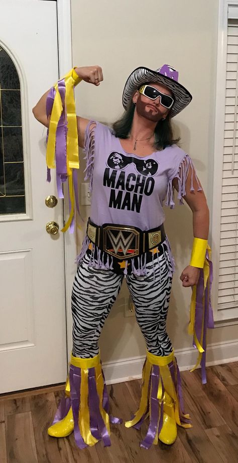 Macho Man Randy Savage Diy Macho Man Randy Savage Costume, 80s Wrestlers Costume, Wwe Halloween Costumes, Macho Man Randy Savage Costume, Randy Savage Costume, Undertaker Costume, Macho Man Costume, Dyi Costume, Wwe Costumes