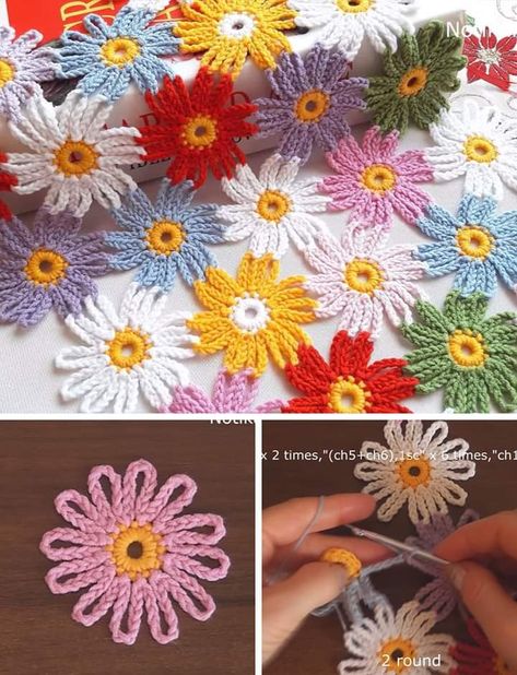 Cord Crochet, Mittens Crochet, Daisy Crochet, Crochet Flowers Easy, Hippie Crochet, Crochet Bedspread Pattern, Crochet Cord, Crocheted Flowers, Crochet Daisy