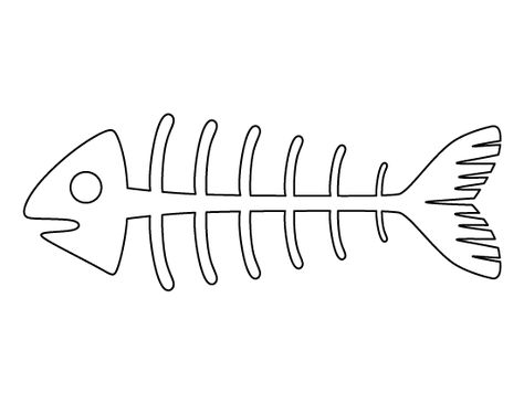 Fish skeleton pattern. Use the printable outline for crafts, creating stencils, scrapbooking, and more. Free PDF template to download and print at http://patternuniverse.com/download/fish-skeleton-pattern/ Fish Bone Template, Fish Bone Illustration, Fish Stencil Templates Free Printable, Fish Patterns Printable, Fish Outline Printable, Fish Template Printable, Fish Template Printable Free Pattern, Fish Skeleton Drawing, Skeleton Template