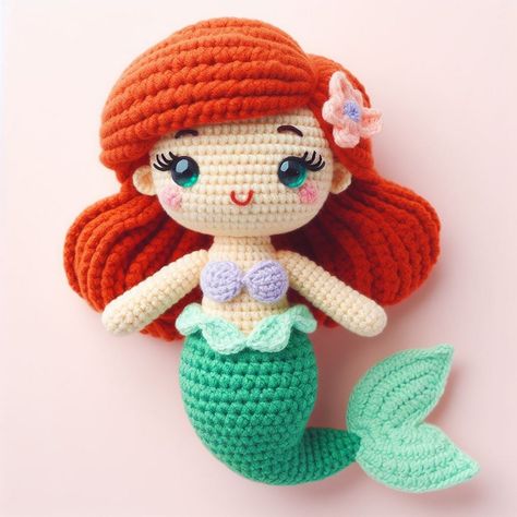 Crochet Ariel, Ariel Amigurumi, Mermaid Amigurumi, Little Mermaid Characters, Ariel Doll, Ariel Mermaid, Crochet Disney, Mermaid Shell, Crochet Mermaid