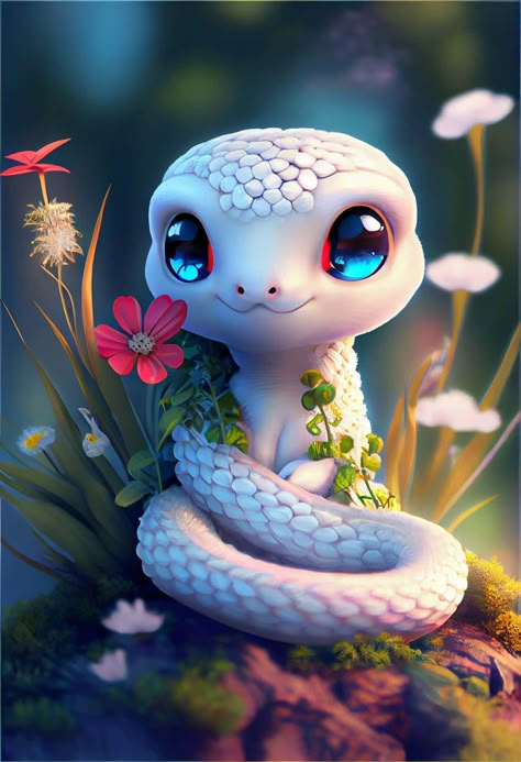 Cool Mythical Creatures, Sick Emoji, Snake Cute, Animals Animated, Imaginary Animals, Wood Snake, Snake Drawing, Colorful Snakes, Snake Wallpaper