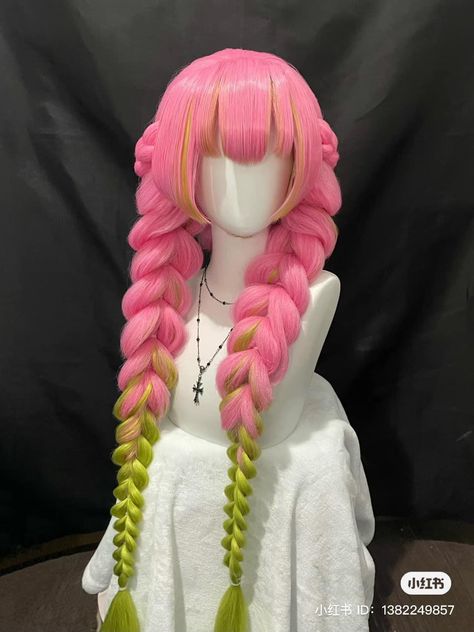 Chartreuse Hair, Mitsuri Hair, Blender Hair, Mitsuri Cosplay, 2024 Hair Trends For Women, Sunkissed Hair Brunette, Hair Stages, 2024 Hair Trends, Kawaii Wigs