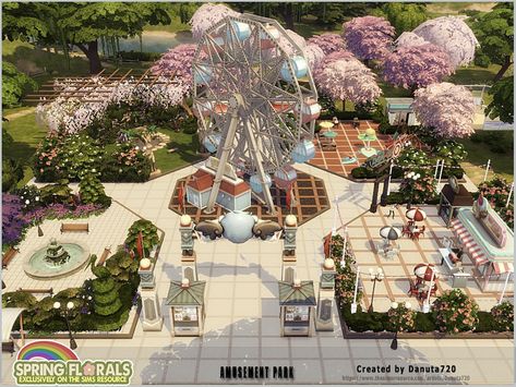 The Sims Resource - Amusement park Amusement Park Plan, Amusement Park Sign, Castle Estate, Jungle Adventure, Parc D'attraction, Sims Hair, Horse Ranch, Meet Friends, Island Living