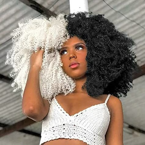 White Afro, Split Dyed Hair, Short Afro, Curly Bangs, Split Hair, Pelo Afro, Afro Wigs, Beautiful Wigs, White Blonde