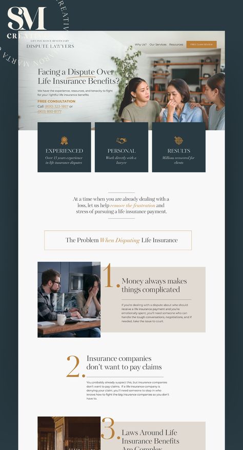 Squarespace Website Design for Lawyer — SM Creative Services Page Web Design, Consulting Website Design Inspiration, Website Form Design, Website Section Design, Website Design Wellness, Modern Website Design Layout, Consultant Website Design Inspiration, Classic Website Design, Corporate Website Design Inspiration Layout