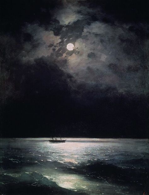 Russian Romantic painter Ivan Aivazovsky was entranced by the wild, untameable energy of the sea, painting it in bruised blue and purple tones punctuated by white moonlight. ABYSS linen recalls the deepest tones in Aivazovsky’s brooding seascapes, a rich indigo that suggests tempestuous, brewing drama. In the face of nature’s sheer, destructive force Aivazovsky saw... Sea At Night, Ivan Aivazovsky, Academia Aesthetics, Free Canvas, Textured Canvas Art, Healing Arts, Aesthetic Painting, Romantic Art, Mini Canvas Art