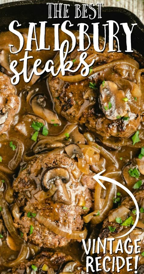 Best Salisbury Steak, Best Salisbury Steak Recipe, Salisbury Steaks, Potatoes And Veggies, Homemade Salisbury Steak, Salisbury Steak Recipe, Salisbury Steak Recipes, With Mashed Potatoes, Dinner With Ground Beef