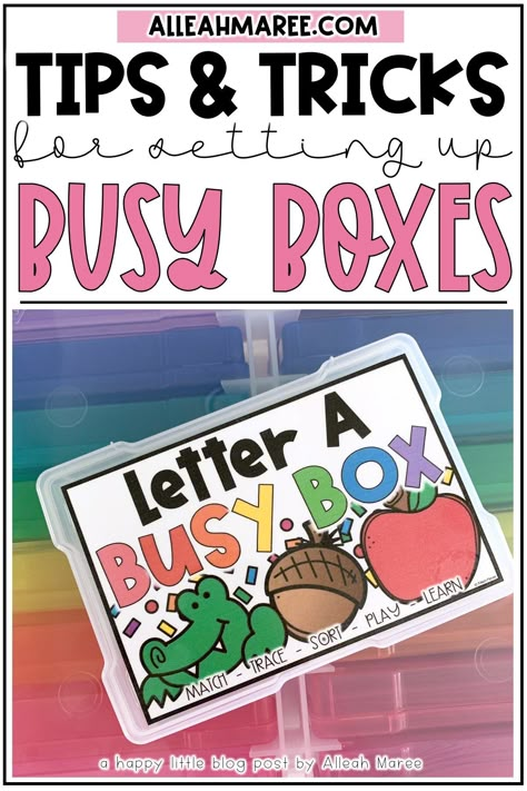 Need some tips and ideas for how to set up busy boxes for toddlers and preschoolers? This post walks you through the steps to put busy boxes together for your young learners at home or in the classroom. Click the pin to learn how to set up your own busy boxes today! Task Baskets For Preschool, Apple Task Boxes, Quiet Tubs For Preschool, Prek Busy Bags, Classroom Busy Boxes, Ways To Keep Preschoolers Busy, Preschool Busy Boxes Free Printables, Busy Box For Preschoolers, Homeschool Busy Boxes