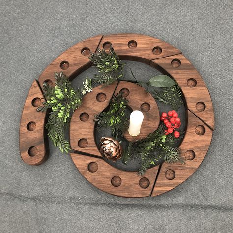 Spiral created from 8 pieces of walnut with 24 holes for candles, used to count the days from December 1st to Christmas. Waldorf Spiral, Waldorf Advent, Advent Spiral, Days To Christmas, Advent Calendars, Solid Walnut, Advent Calendar, Advent, Christmas Decor