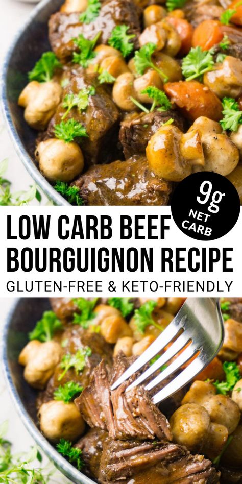 Keto Beef Bourguignon, Keto French Recipes, Keto Stew Meat Recipes, Beef Stew Cubes, Beef Bourguignon Slow Cooker, Easy Beef Bourguignon, Low Carb Beef Stew, Keto Beef Stew, French Beef Stew