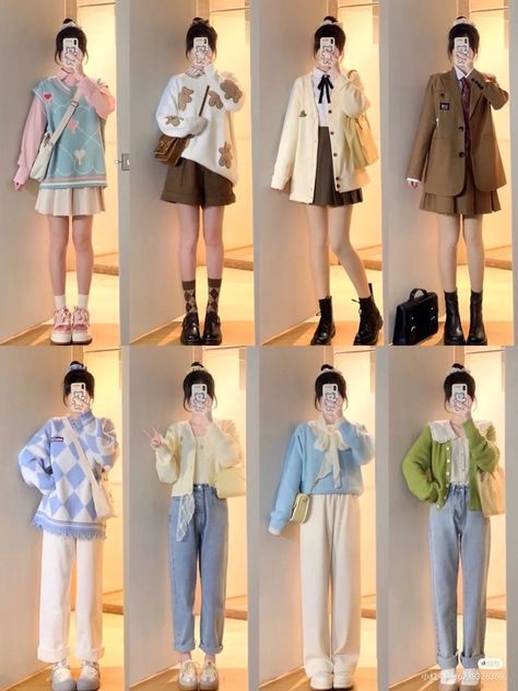 Pastel Academia Outfit, Korea Spring Fashion, Ootd Korean Style Hijab, Soft Pastel Aesthetic Outfits, Ootd Pastel, Spring Outfits Japan, Korean Outfit Ideas, Ootd Korean Style, Japan Outfits