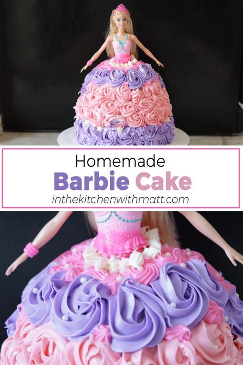 Disney Princess Barbie Cake, Barbie Cake How To Make A, How To Make A Barbie Cake Diy, Barbie Doll Bundt Cake, Barbie Doll Cake Design Simple, Barbie Cake How To, Cake With Barbie On Top, Barbie Birthday Cake With Doll, Strawberry Barbie Cake