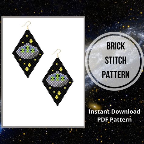 Space seed bead earring pattern Alien UFO brick stitch jewelry pattern Miyuki delica pendant PDF Digital download by HelenBeadPatterns on Etsy Beaded Alien Pattern, Seed Bead Earring, Alien Patterns, Stitch Jewelry, Bead Earring, Beaded Earring, Brick Stitch Pattern, Beaded Earrings Patterns, Mass Production