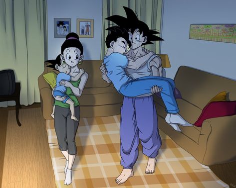 Bedtime #Chichi #Goku #Gohan #Goten #DBZ Ashita No Nadja, Gohan And Goten, Goku Gohan, Goku And Gohan, Goku And Chichi, Dragon Ball Z Shirt, Anime Dragon Ball Goku, Dragon Balls, Dragon Ball Super Manga