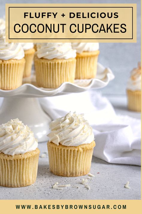 Coconut Cupcake Recipes, Coconut Buttercream, Spring Recipes Dessert, Coconut Frosting, Coconut Cupcakes, Party Food Dessert, Cupcake Recipes Chocolate, Delicious Cake Recipes, Baking Project