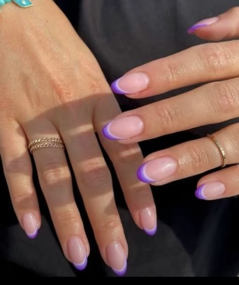 French With Purple Tips, Light Purple Nails Tips, Light Purple Nails French Tip, Purple French Tips Almond, Nails Lavender Design, Dark Purple French Nails, Cute Purple Acrylic Nails, Nails For 13 Yrs Old, Multicolor French Tip Nails