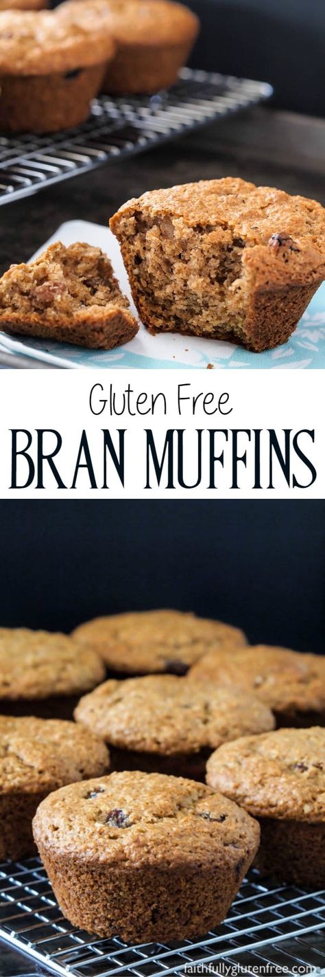 Gluten Free Raisin Bran Muffins - Faithfully Gluten Free Gluten Free Bran Muffins, Healthy Breakfast Baking, Bran Muffins Healthy, Gf Muffins, Raisin Bran Muffins, Gf Snacks, Ayurveda Diet, Raisin Bran, Breakfast Baking