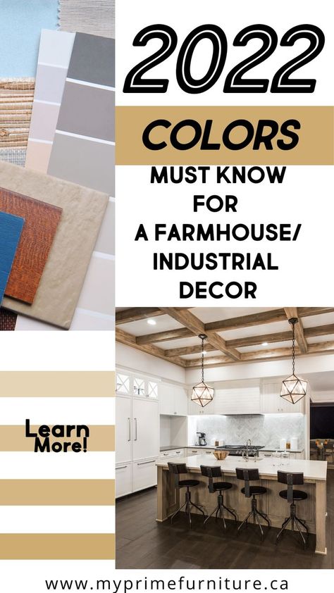 In comes the trend of homely, edgy, and unique interior design themes a la farmhouse and industrial styles. Both of these bring something new to the scene, but at their core, they tend to make a space feel lived-in, comfortable, and casually chic. In this blog, I talk about the spring/summer 2022 farmhouse / industrial colour trend. #industrialcolorpalette #farmhousecolorpalette #2022colortrends Farmhouse Industrial Decor, Industrial Color Palette, Farmhouse Color Palette, Industrial Farmhouse Decor, Colour Trend, Casually Chic, Farmhouse Industrial, Industrial Interior Design, Unique Interior Design