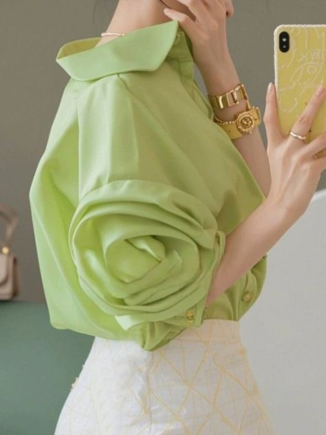 High Neck Low Back Dress, Designer Shirts Women, Summer Office Attire Women, Basic Top Outfit, Shirt Top Design, Pink And Green Outfit, Petal Sleeves, Shirt Collar Pattern, Classy Blouses