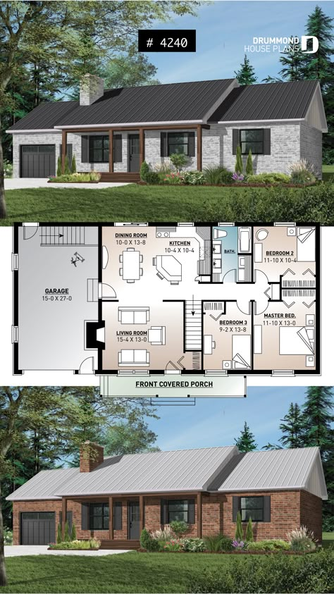 One Floor 3 Bedroom House Plans, Farm Bungalow House Plans, Ranch Bungalow House Plans, Canadian House Plans, 3 Bed House Plans, Bungalow Garage, House Plans Bungalow, Small Bungalow House Plans, Farmhouse Bungalow