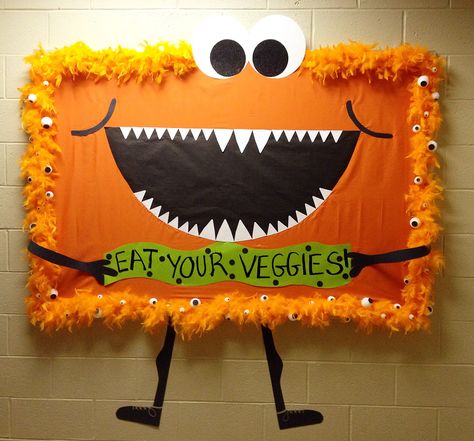 Cafeteria board 8/2014 Cafeteria Board Ideas, Halloween Lunch Bulletin Boards, School Kitchen Decorations, School Lunch Room Decorations, Cafe Bulletin Board Ideas, Halloween Cafeteria Decorations, School Cafeteria Decorations Ideas, School Lunchroom Decorations, School Lunch Line Decorations