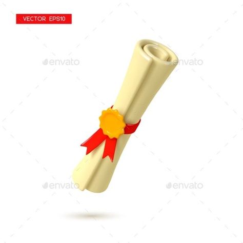 3d Diploma Scroll with Stamp and Red Ribbon Graduation Scroll, Ribbon Graduation, Design Minimal, 3d Render, Modern Graphic Design, Red Ribbon, Vector Illustration, Ribbon, Stamp