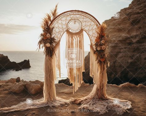 Add a touch of bohemian vibes to your photos with this Boho Wedding Arch digital backdrop. Perfect for creating stunning portraits, wedding photos, or any other occasion, this high-quality JPG file is easy to use and can be downloaded instantly upon purchase. The backdrop features intricate details and rich textures, creating a beautiful and immersive setting. Use it with your favorite photo editing software to bring your photos to life. With prints up to 24x16 inches, you can enjoy this stunnin Home Made Wedding Decor, Boho Arbor Wedding, Arch Macrame, Wedding Arch Backdrop, Boho Wedding Arch, Stunning Portraits, Boho Wedding Ceremony, Wedding Backdrops, Boho Beach Wedding