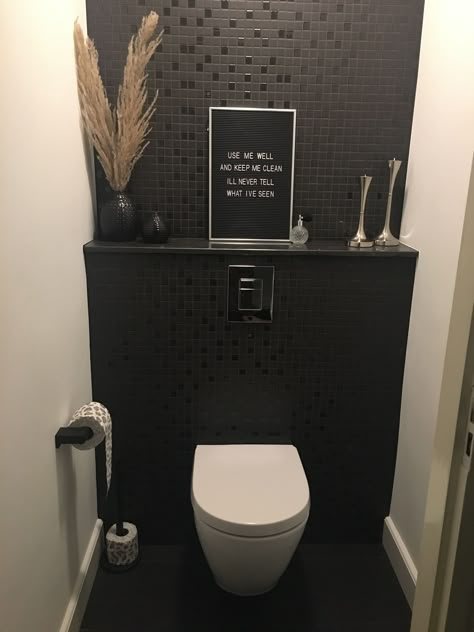 #toilethumour #hygiene #toiletroll #bathrooms #toilettage #toiletseatsanitizerspray #toiletseatsanitizer #toiletseatcover Black Downstairs Toilet, Small Black Bathroom Ideas, Wc Black, Black Wc, Trending Bathroom Colors, Small Toilet Design, Color Trends 2024, Small Downstairs Toilet, 2024 Bathroom